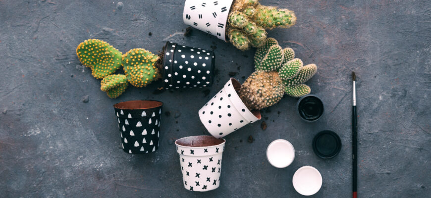 Flower,Pot,Painting.,Diy,Idea,For,Decorations.,Handmade,Concept